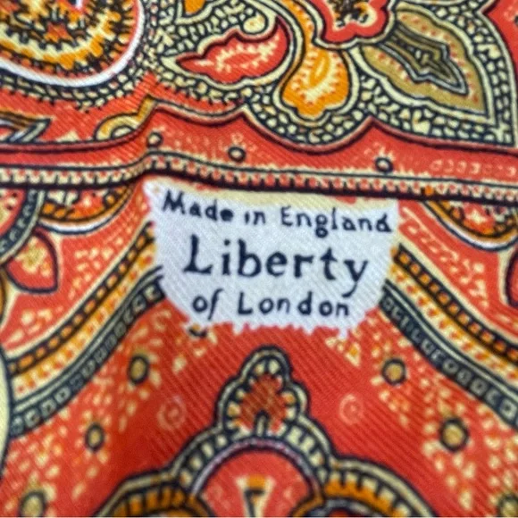 VTG LIBERTY LONDON 100% SILK PAISLEY MADE ENGLAND CLASSIC PERSIMMON ORANGE RED - Picture 4 of 6